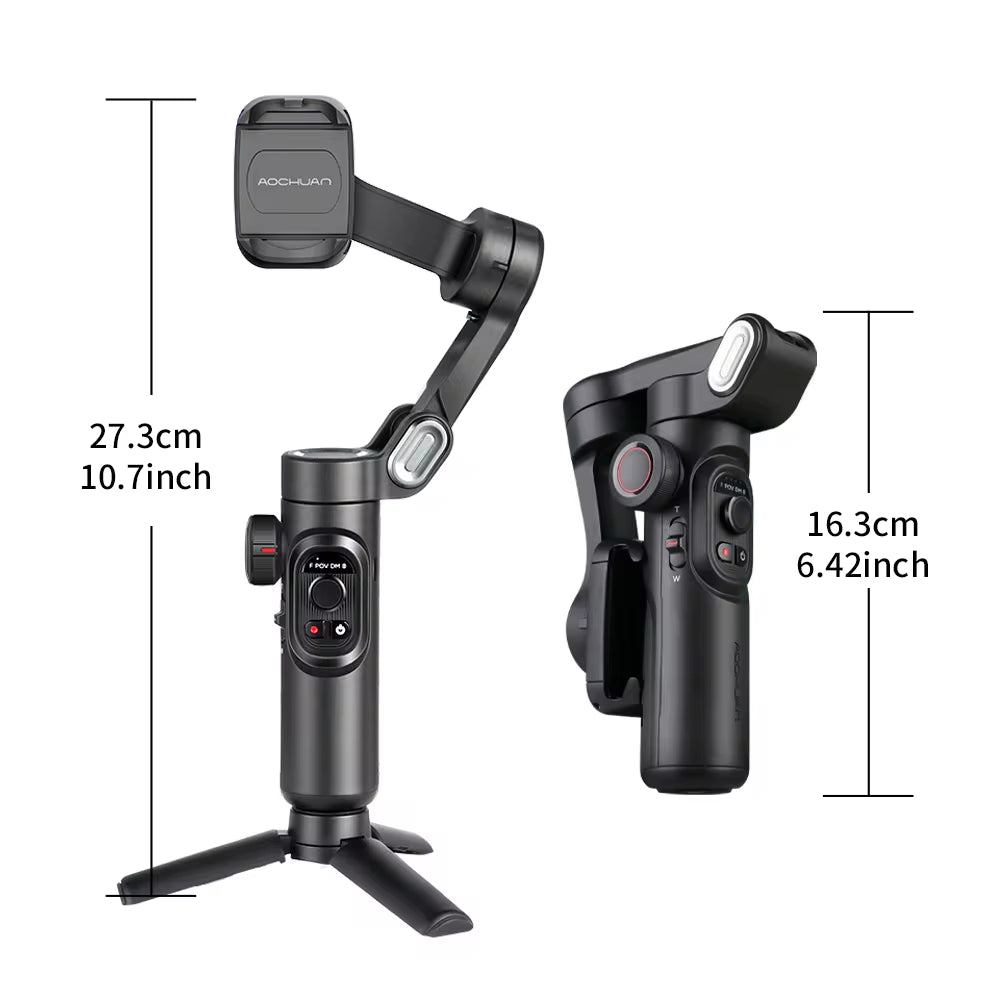 AOCHUAN 3-Axis Gimbal Stabilizer for Smartphones: Fill Light & Face Tracking