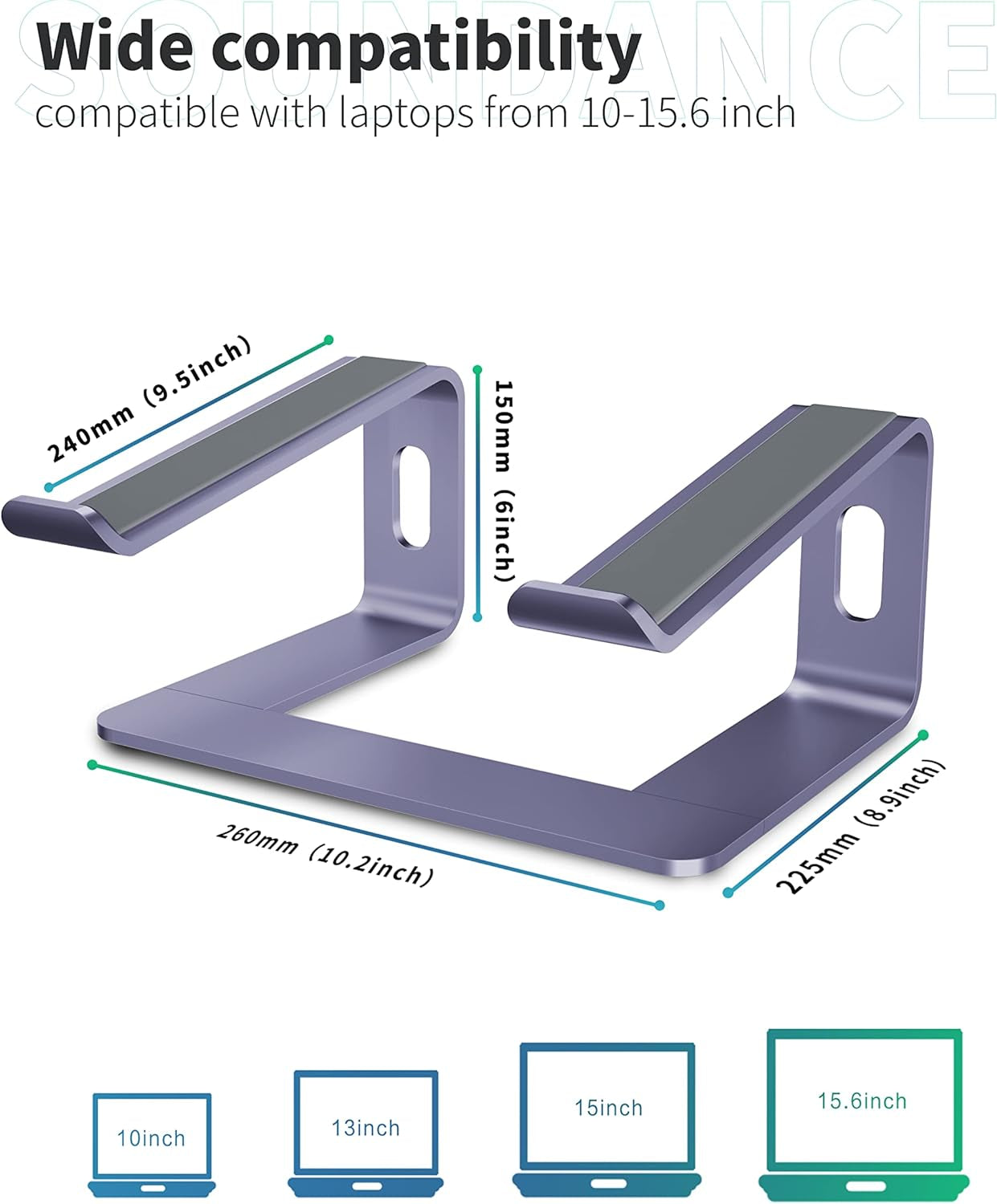 Purple Aluminum Laptop Stand: Ergonomic Riser for Desk | Fits 10-15.6