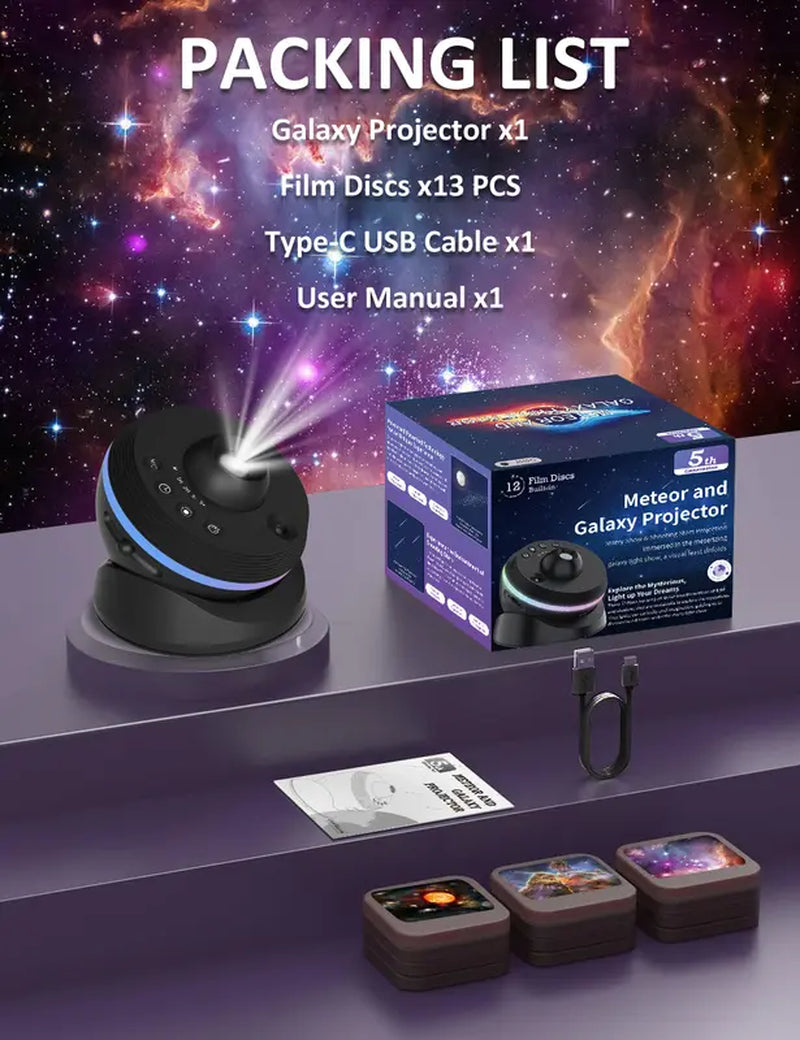 Galaxy Projector: 13-in-1 Star Light with 360° Rotation