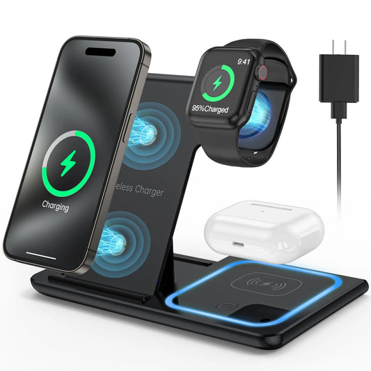 3-in-1 Wireless Charging Stand: 18W Fast Charger for iPhone, iWatch & AirPods