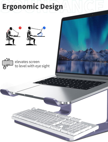 Purple Aluminum Laptop Stand: Ergonomic Riser for Desk | Fits 10-15.6