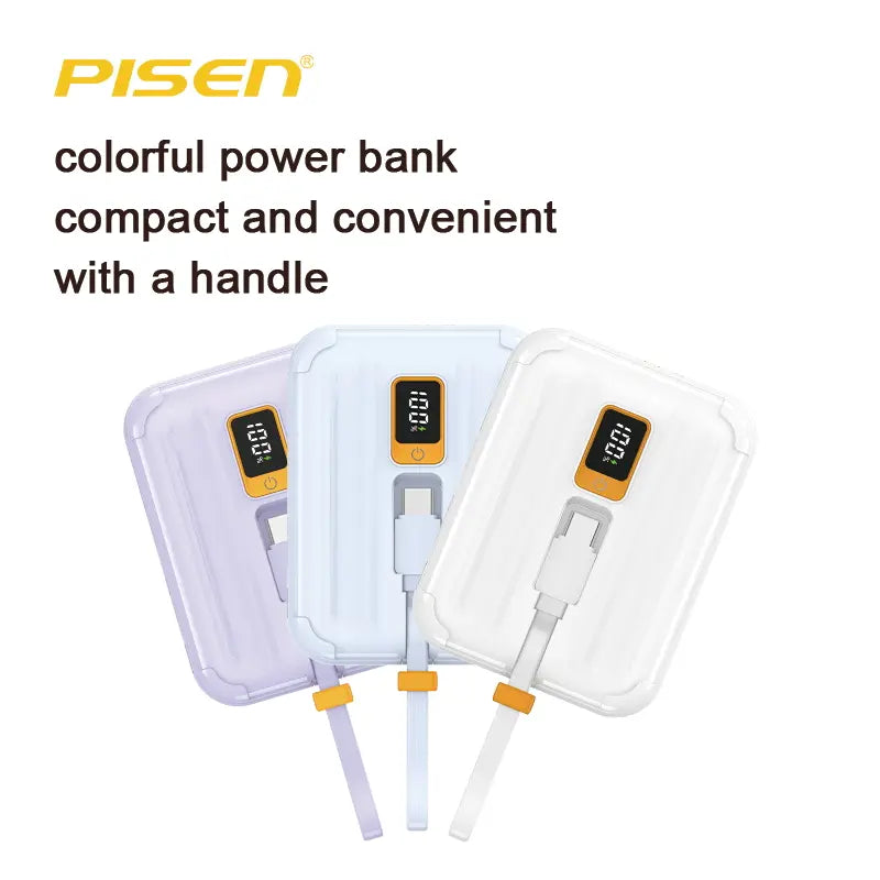 PISEN Portable Charger 10000mAh: Fast 30W Charging with Built-In Cables | LED Display