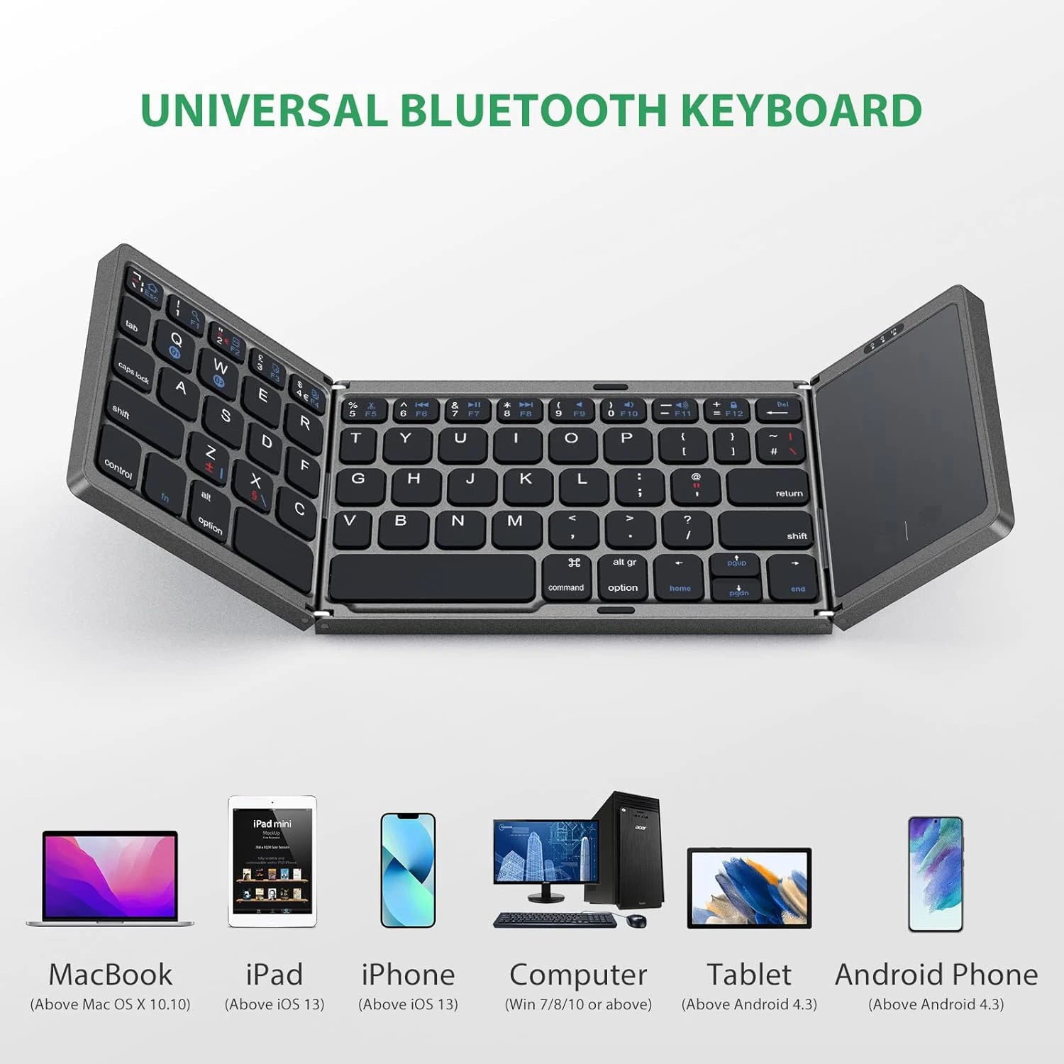 Compact Foldable Keyboard with Touchpad for Mac, iOS & Windows (Russian/English)