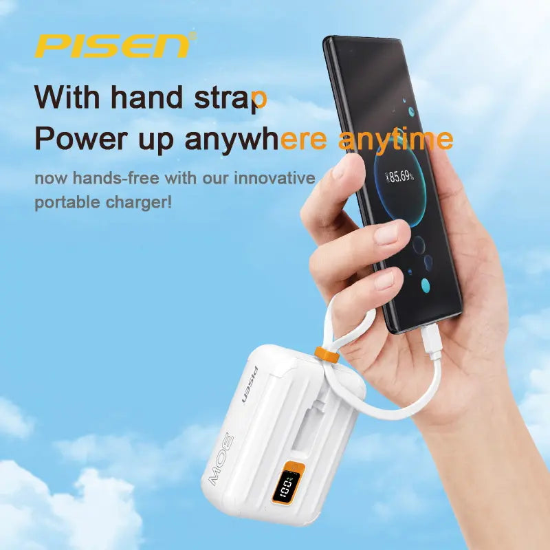 PISEN Portable Charger 10000mAh: Fast 30W Charging with Built-In Cables | LED Display