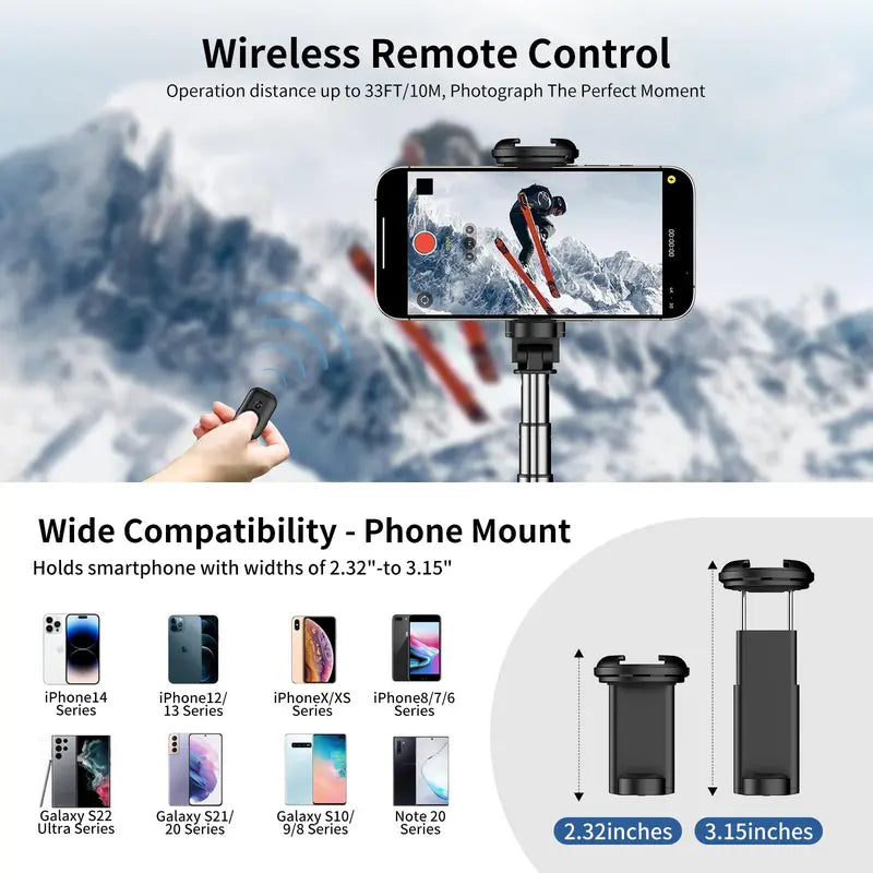 Phone Tripod with Fill Light: 72'' Retractable Selfie Stick & Wireless Remote