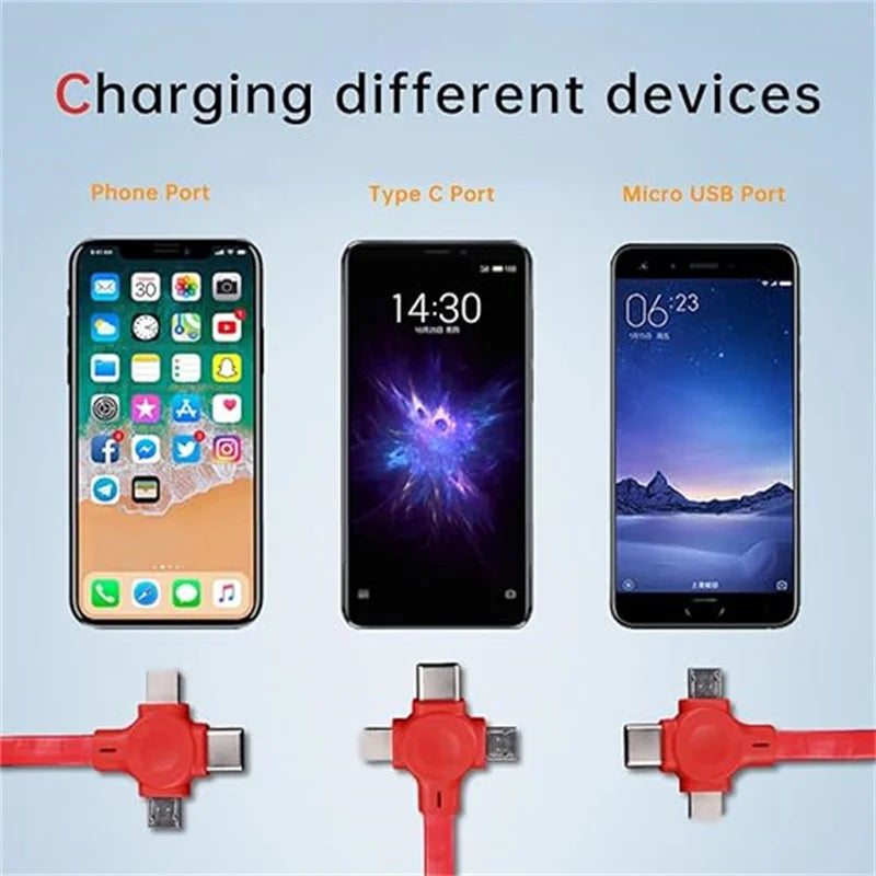 Retractable 3-in-1 Charging Cable: Compatible with iPhone, Android, and Type C - Compact & Fast Charging