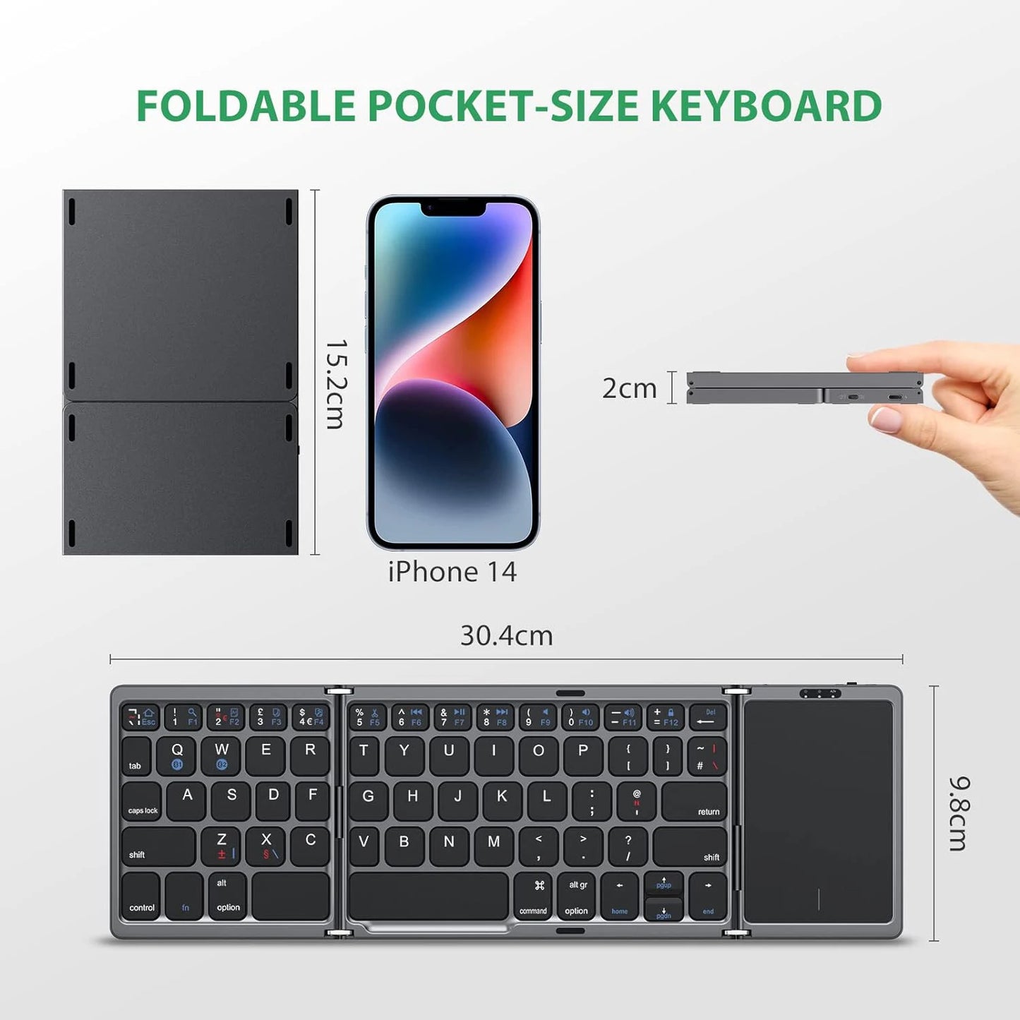 Compact Foldable Keyboard with Touchpad for Mac, iOS & Windows (Russian/English)